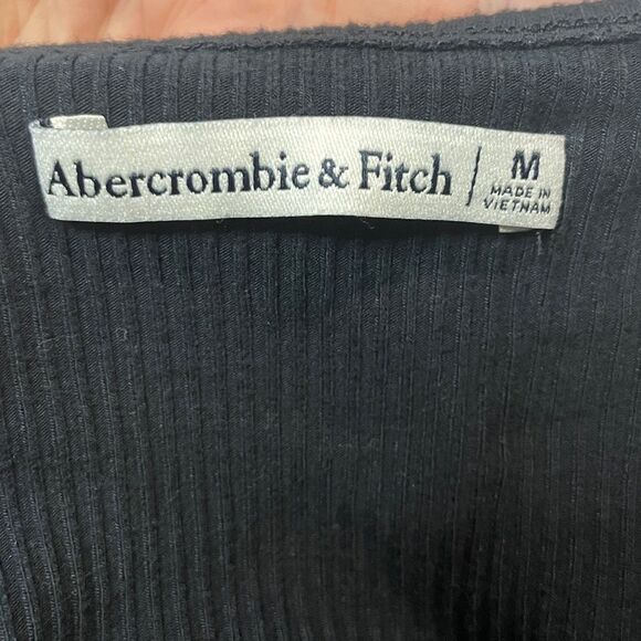 Abercrombie & Fitch- Black Ribbed Midi Dress Side Slit Keyhole Chest Detail- M - Picture 5 of 8